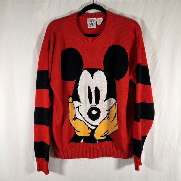 Mickey & Co. Sweaters - Vintage Mickey Mouse Women's XL Red Knit Crew Neck Long Sleeve Pullover